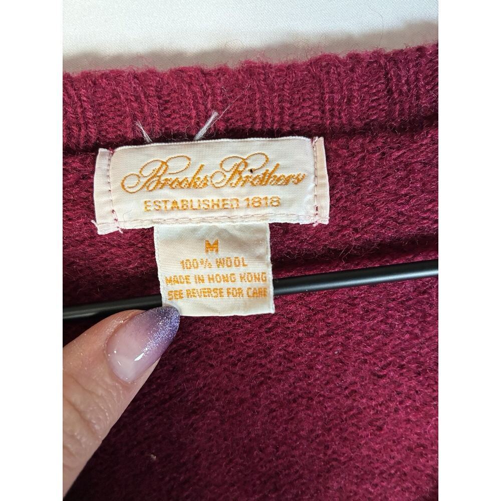 Vintage Brooks Brothers 100% Wool Burgundy Cardigan Sweater Women M 70s Classic - Picture 3 of 7